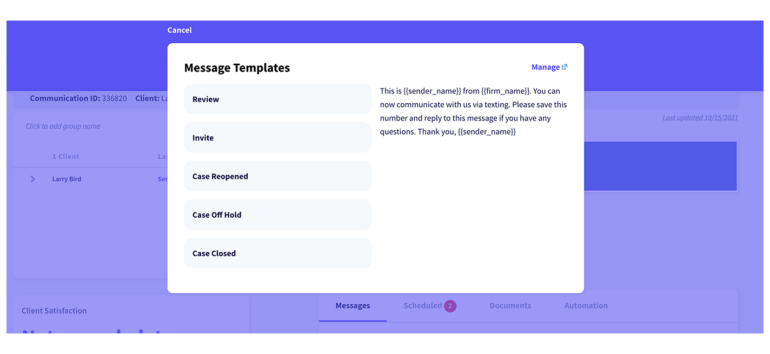 SMS for Legal Text message templates